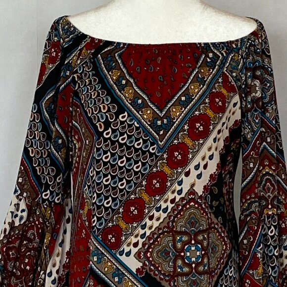 Vintage Paisley Mini Dress with Crocheted Trim Sz M - Picture 13 of 13